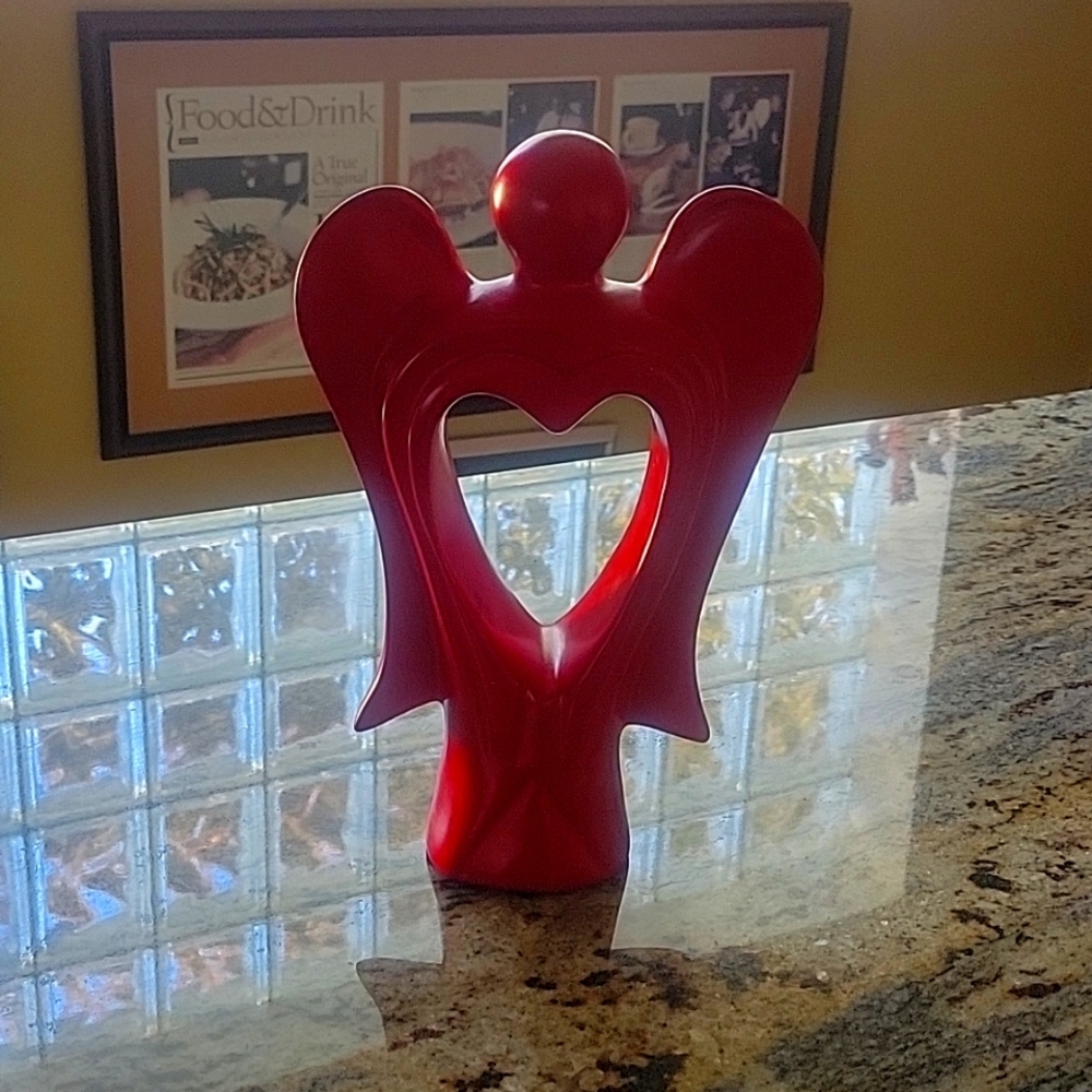 Soapstone red hearted angel